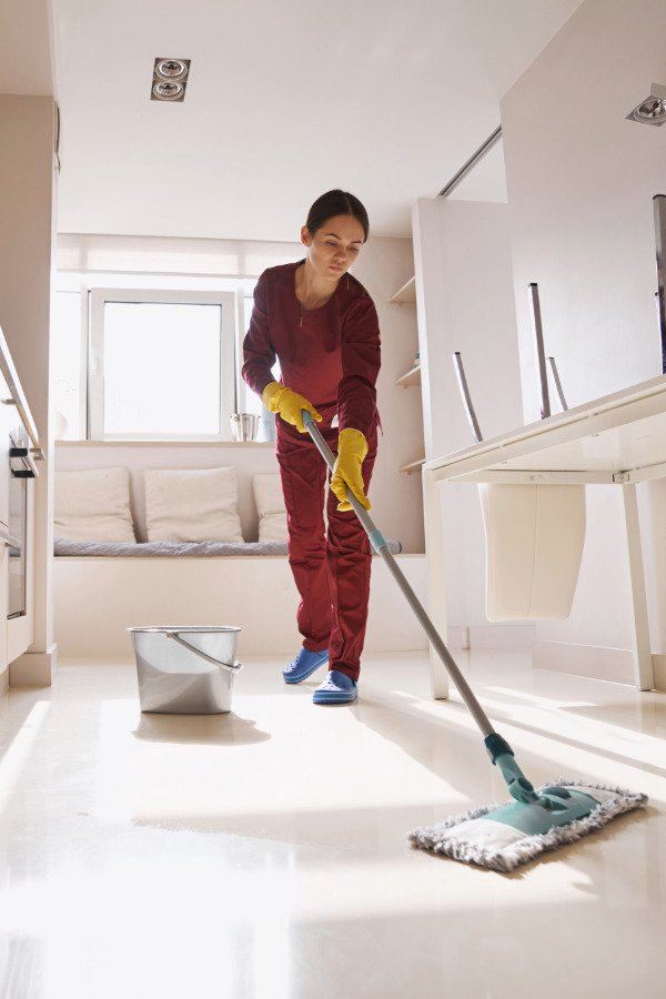 Professional cleaner preparing a ho