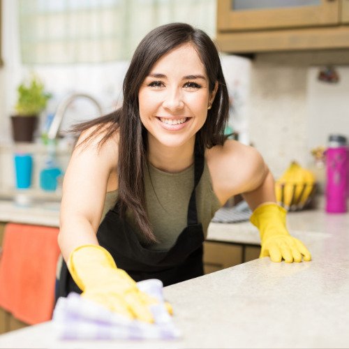 Professional cleaner providing regular home cleaning